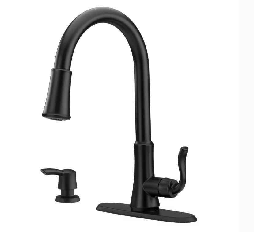 Pfister Cagney 1-Handle Pull-Out Kitchen Faucet with Soap Dispenser - Matt Black