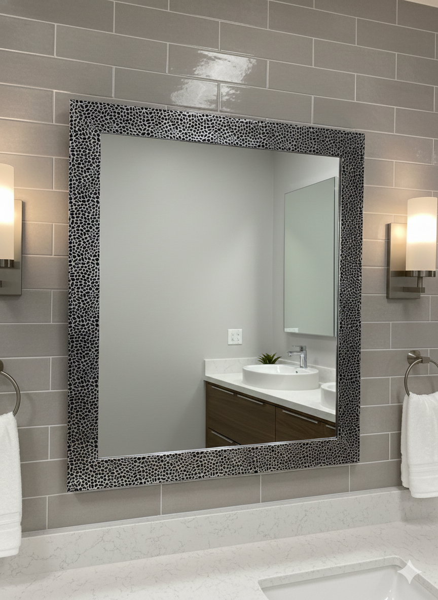KPT Vanity Mirror – Rectangular Brown Pebble Frame, 30"