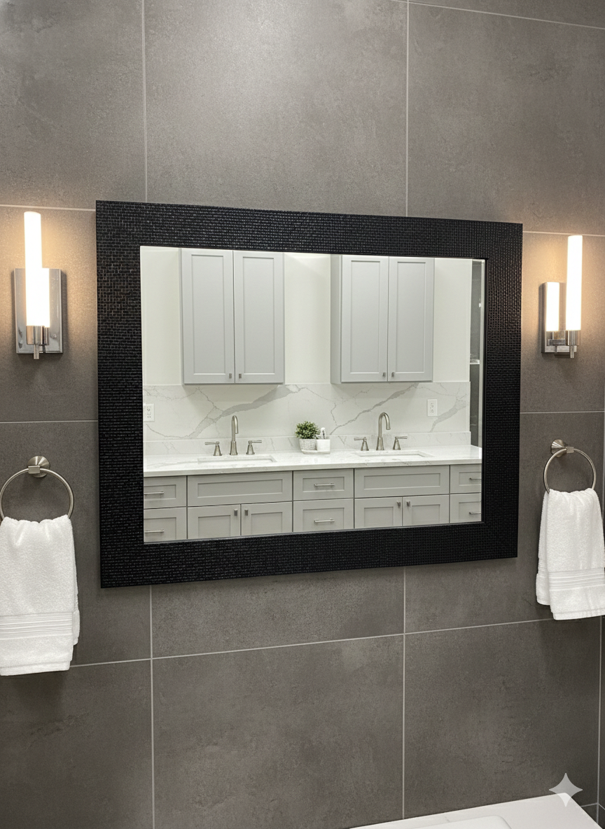 KPT 3D Vanity Mirror – Rectangular Black/Grey Frame, 36" x 30"