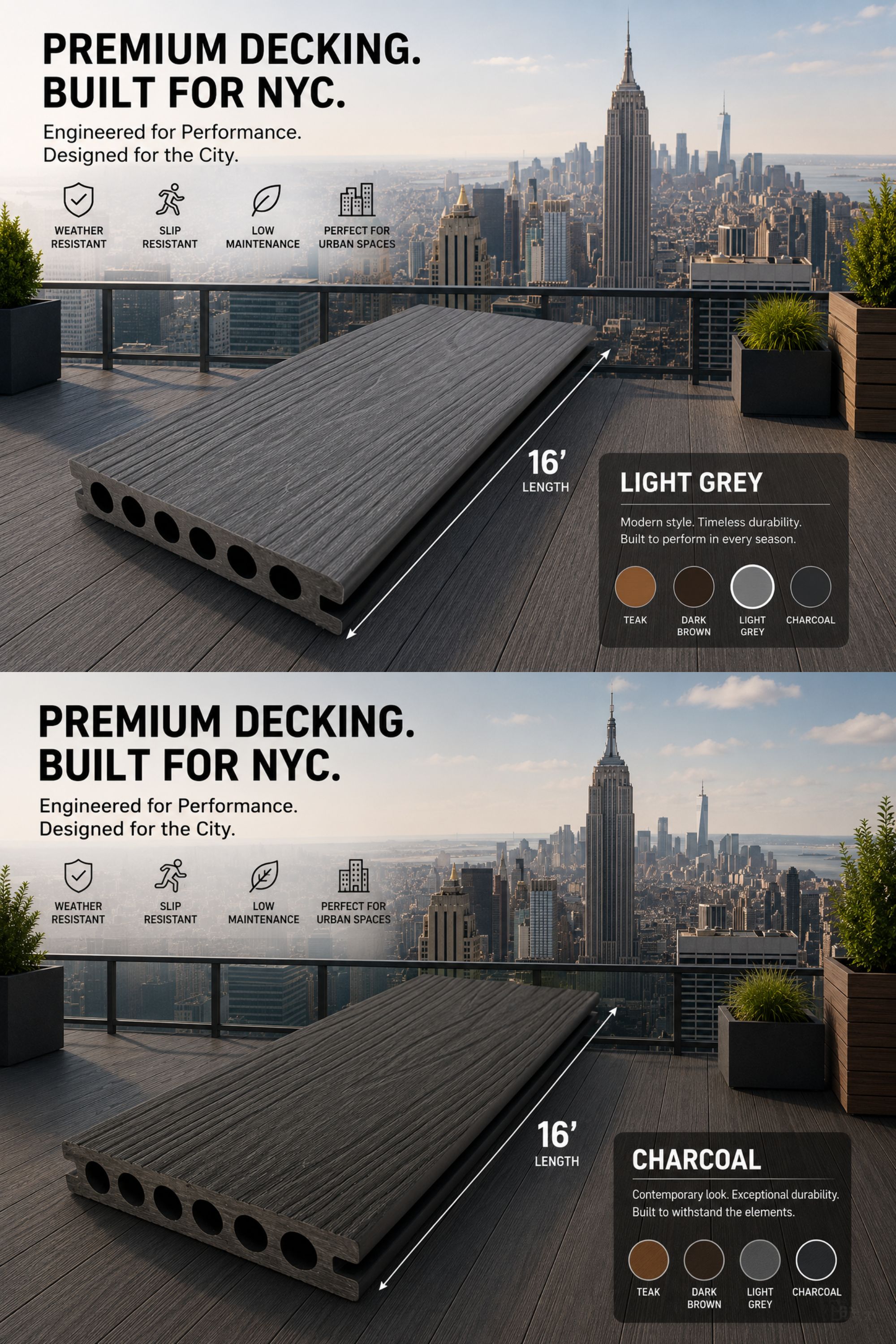 Decking Board – Light Grey / Charcoal, 12'