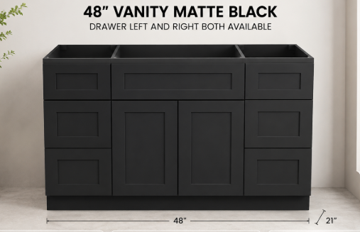 VANITY SHAKER 48" DRAWER BOTH BK
