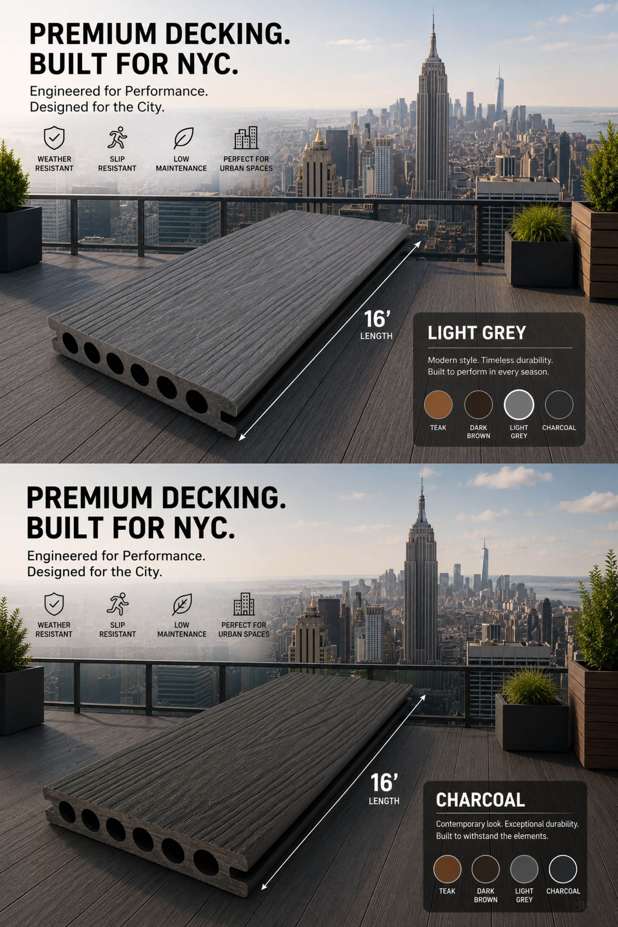Decking Board – Light Grey / Charcoal, 12'
